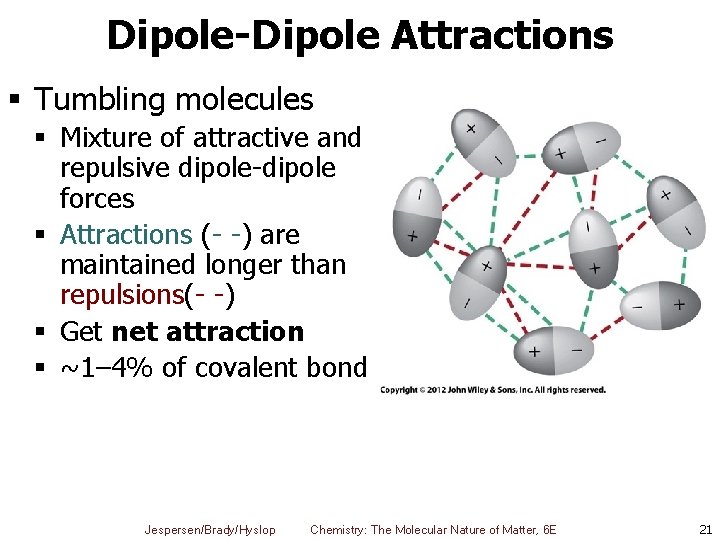 Dipole-Dipole Attractions § Tumbling molecules § Mixture of attractive and repulsive dipole-dipole forces §