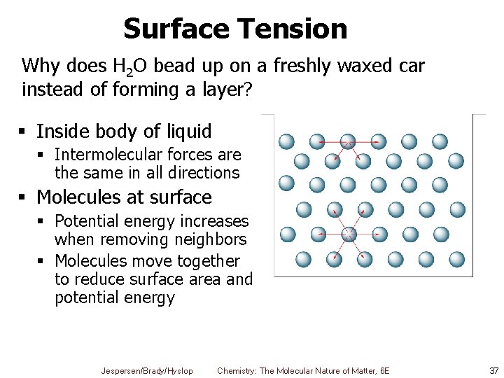 Surface Tension Why does H 2 O bead up on a freshly waxed car