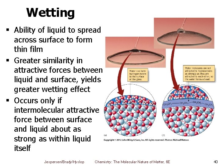 Wetting § Ability of liquid to spread across surface to form thin film §