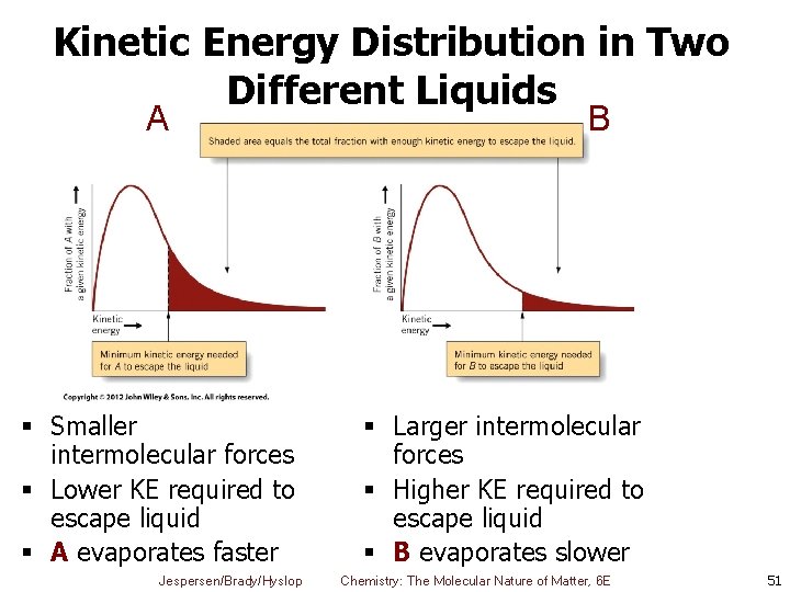 Kinetic Energy Distribution in Two Different Liquids A § Smaller intermolecular forces § Lower