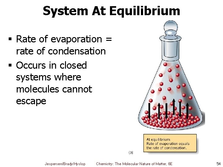 System At Equilibrium § Rate of evaporation = rate of condensation § Occurs in