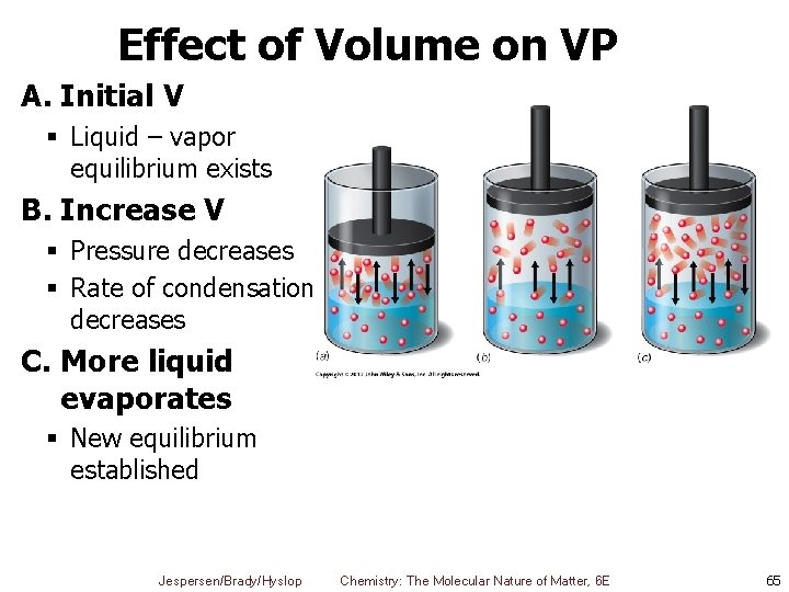 Effect of Volume on VP A. Initial V § Liquid – vapor equilibrium exists