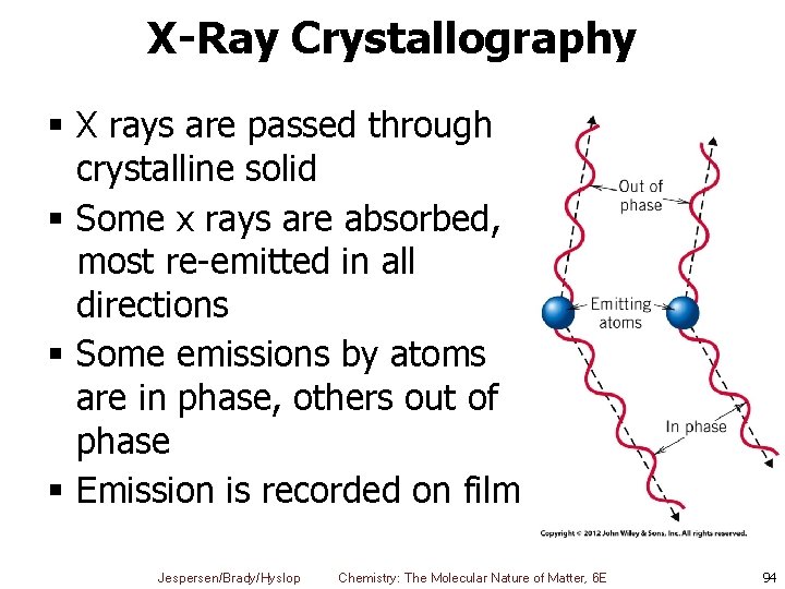 X-Ray Crystallography § X rays are passed through crystalline solid § Some x rays