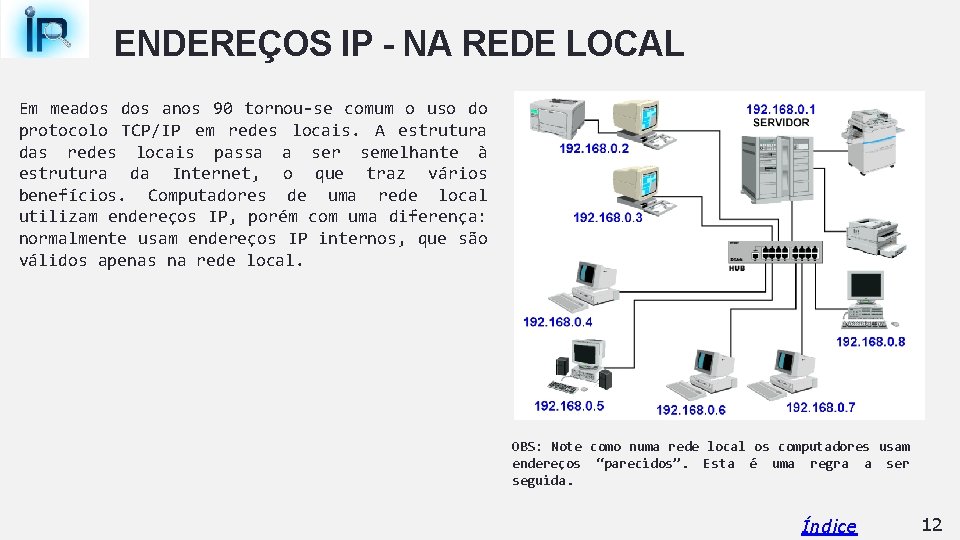 ENDEREÇOS IP - NA REDE LOCAL Em meados anos 90 tornou-se comum o uso