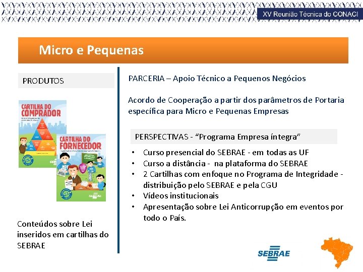 Micro e Pequenas PRODUTOS PARCERIA – Apoio Técnico a Pequenos Negócios Acordo de Cooperação