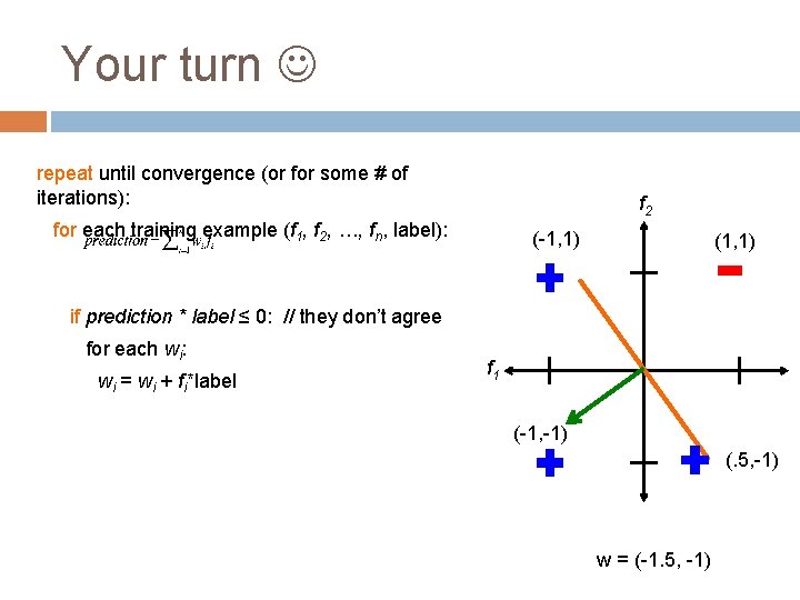 Your turn repeat until convergence (or for some # of iterations): f 2 for