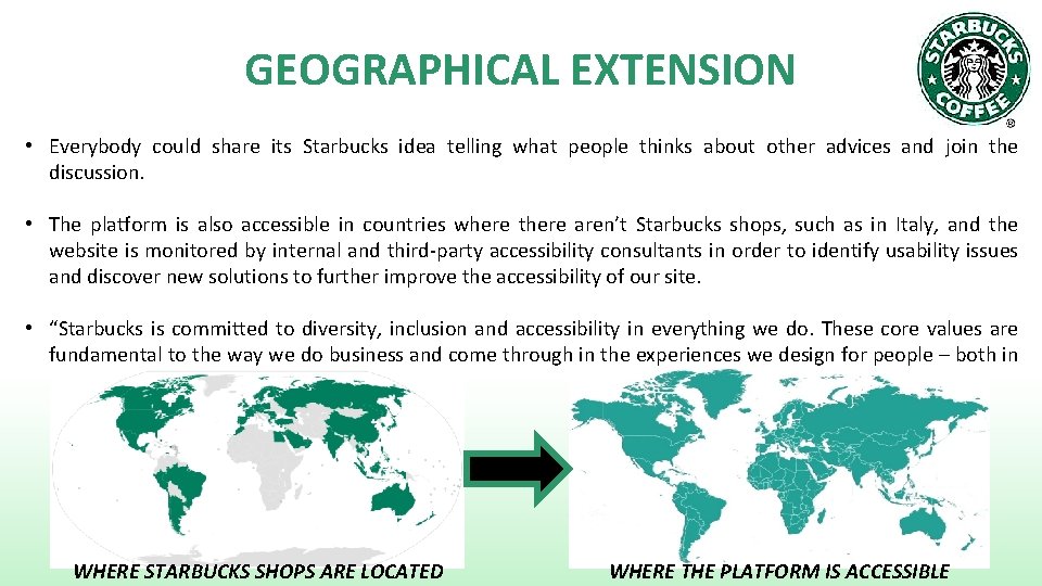 GEOGRAPHICAL EXTENSION • Everybody could share its Starbucks idea telling what people thinks about