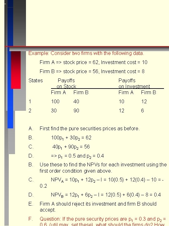 Example: Consider two firms with the following data. Firm A => stock price =