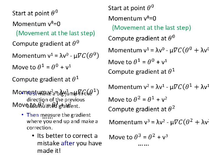 Momentum v 0=0 (Movement at the last step) • First make a big jump