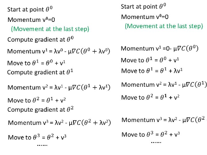 Momentum v 0=0 (Movement at the last step) …… 