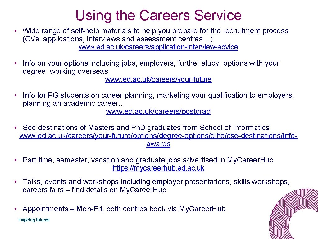 Using the Careers Service • Wide range of self-help materials to help you prepare