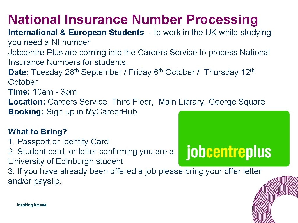 National Insurance Number Processing International & European Students - to work in the UK