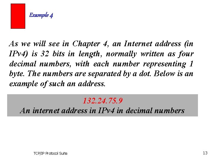 Example 4 As we will see in Chapter 4, an Internet address (in IPv