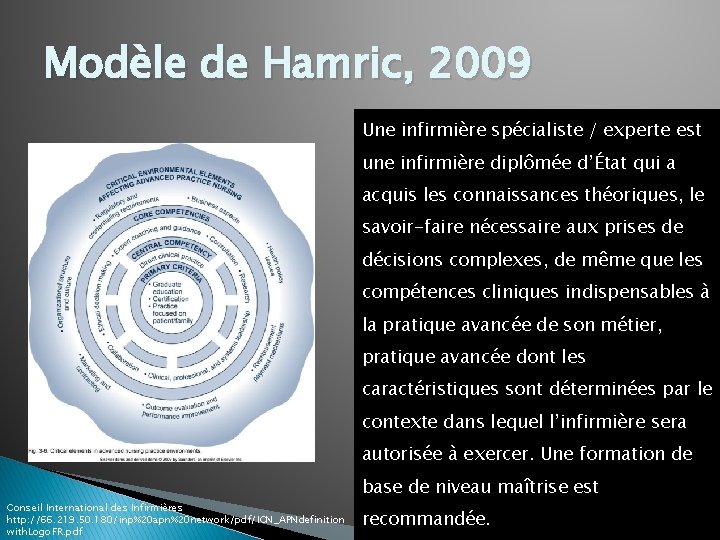 Modèle de Hamric, 2009 Une infirmière spécialiste / experte est une infirmière diplômée d’État Modèle de Hamric, 2009 Une infirmière spécialiste / experte est une infirmière diplômée d’État
