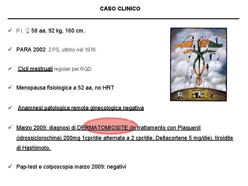 CASO CLINICO ü P. I. ♀ 58 aa, 92 kg, 160 cm. ü PARA