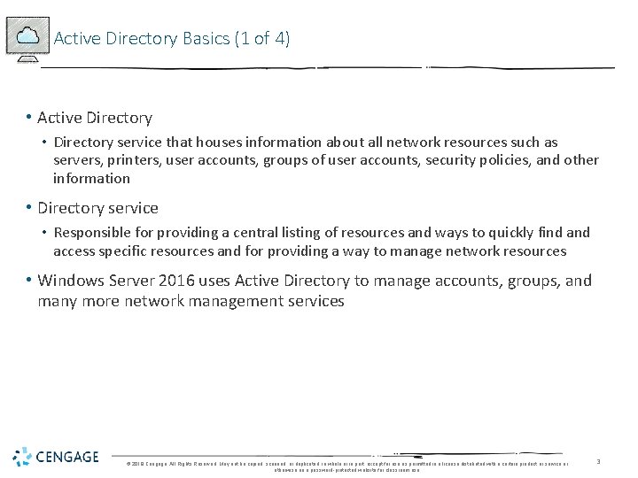 Active Directory Basics (1 of 4) • Active Directory • Directory service that houses