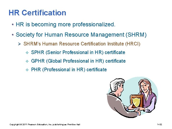 HR Certification • HR is becoming more professionalized. • Society for Human Resource Management