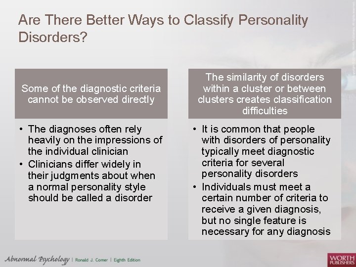Are There Better Ways to Classify Personality Disorders? Some of the diagnostic criteria cannot