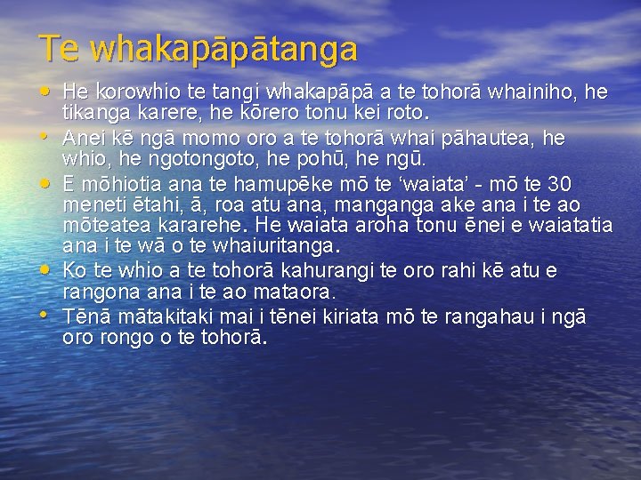 Te whakapāpātanga • He korowhio te tangi whakapāpā a te tohorā whainiho, he •