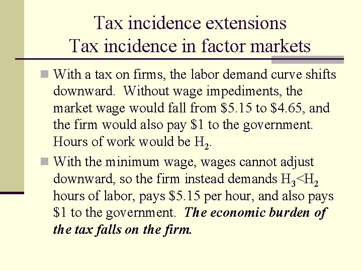 Tax incidence extensions Tax incidence in factor markets n With a tax on firms,