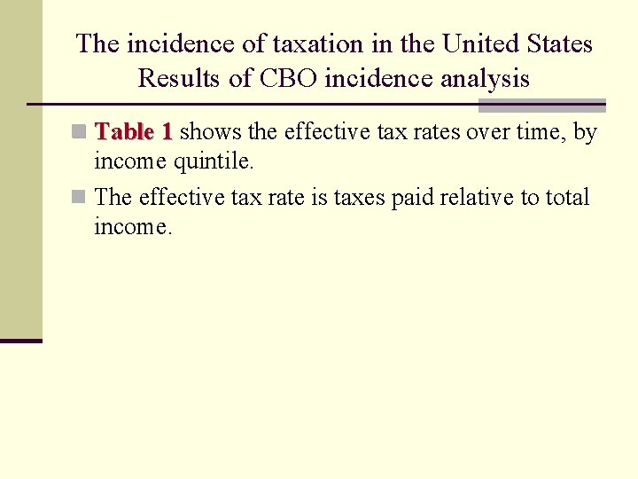 The incidence of taxation in the United States Results of CBO incidence analysis n