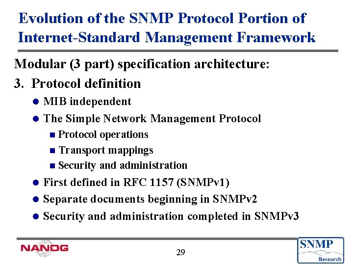 Evolution of the SNMP Protocol Portion of Internet-Standard Management Framework Modular (3 part) specification