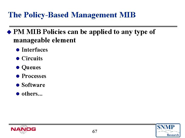 The Policy-Based Management MIB u PM MIB Policies can be applied to any type