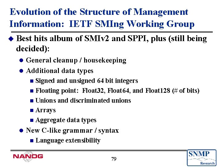 Evolution of the Structure of Management Information: IETF SMIng Working Group u Best hits