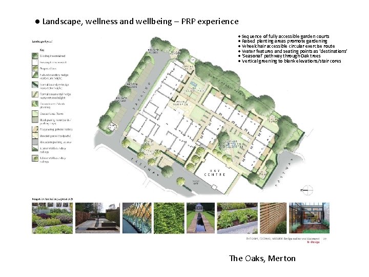 ● Landscape, wellness and wellbeing – PRP experience ● Sequence of fully accessible garden