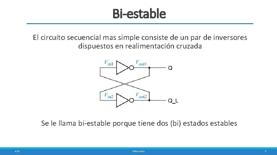 Bi-estable El circuito secuencial mas simple consiste de un par de inversores dispuestos en