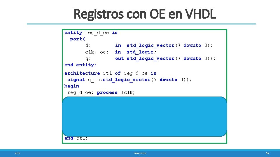 Registros con OE en VHDL entity reg_d_oe is port( d: in std_logic_vector(7 downto 0);