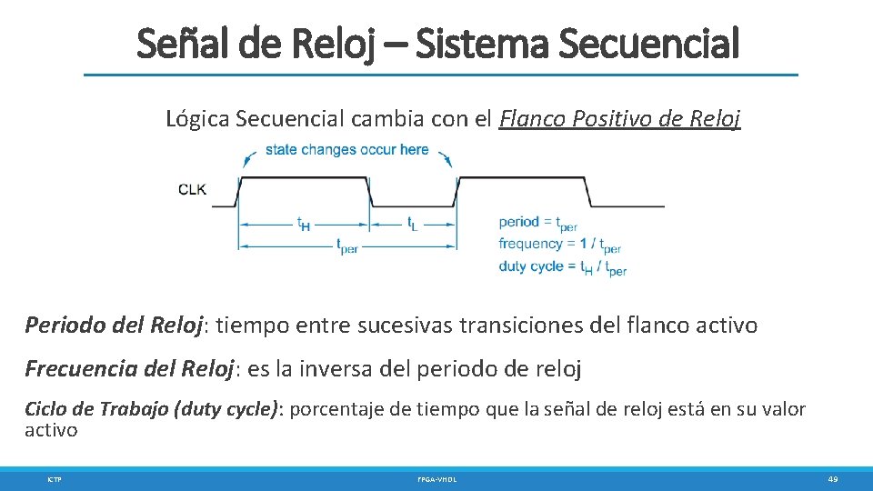 Señal de Reloj – Sistema Secuencial Lógica Secuencial cambia con el Flanco Positivo de