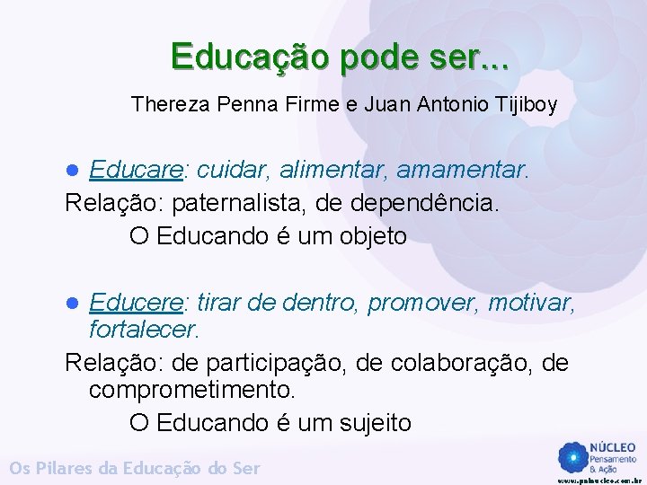Educação pode ser. . . Thereza Penna Firme e Juan Antonio Tijiboy Educare: cuidar, Educação pode ser. . . Thereza Penna Firme e Juan Antonio Tijiboy Educare: cuidar,