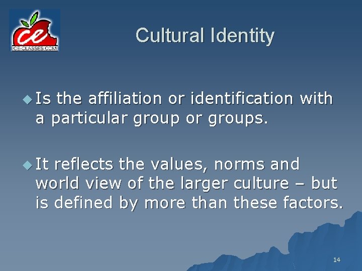 Cultural Identity u Is the affiliation or identification with a particular group or groups.