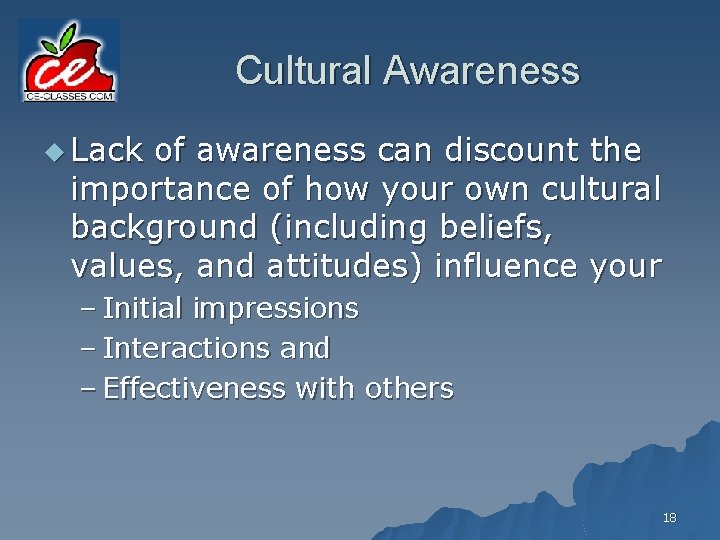 Cultural Awareness u Lack of awareness can discount the importance of how your own