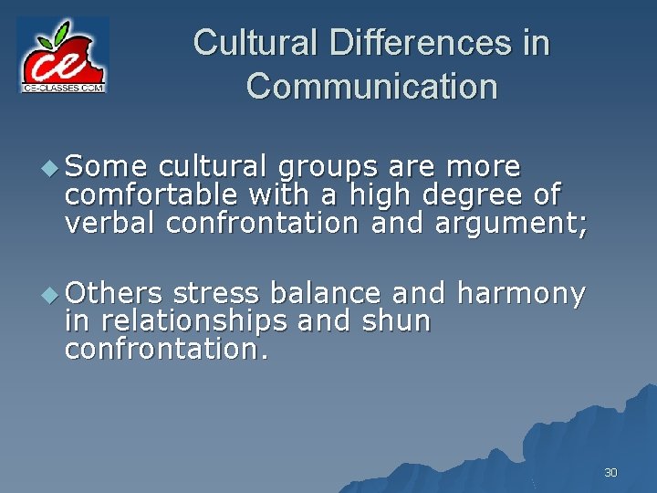 Cultural Differences in Communication u Some cultural groups are more comfortable with a high