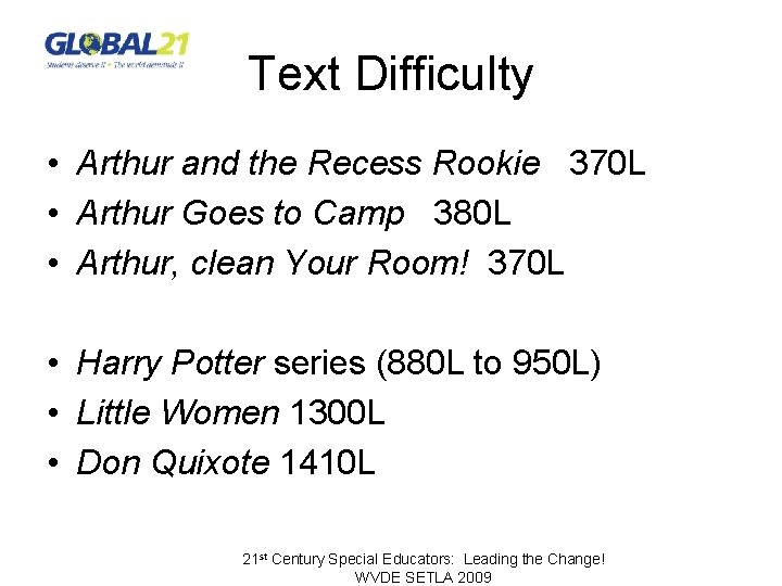 Text Difficulty • Arthur and the Recess Rookie 370 L • Arthur Goes to