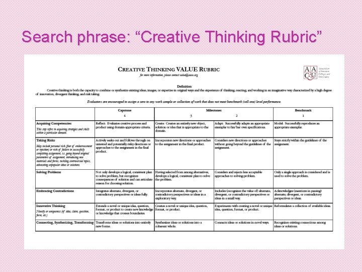 Search phrase: “Creative Thinking Rubric” 