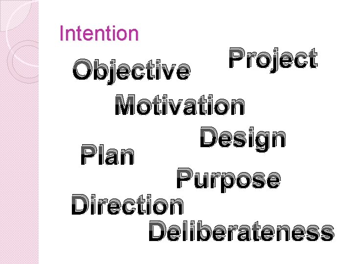 Intention Project Objective Motivation Design Plan Purpose Direction Deliberateness 