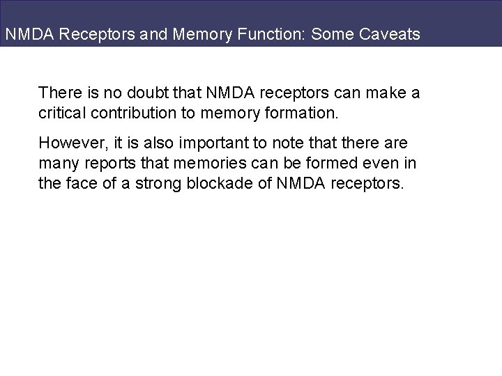 NMDA Receptors and Memory Function: Some Caveats There is no doubt that NMDA receptors