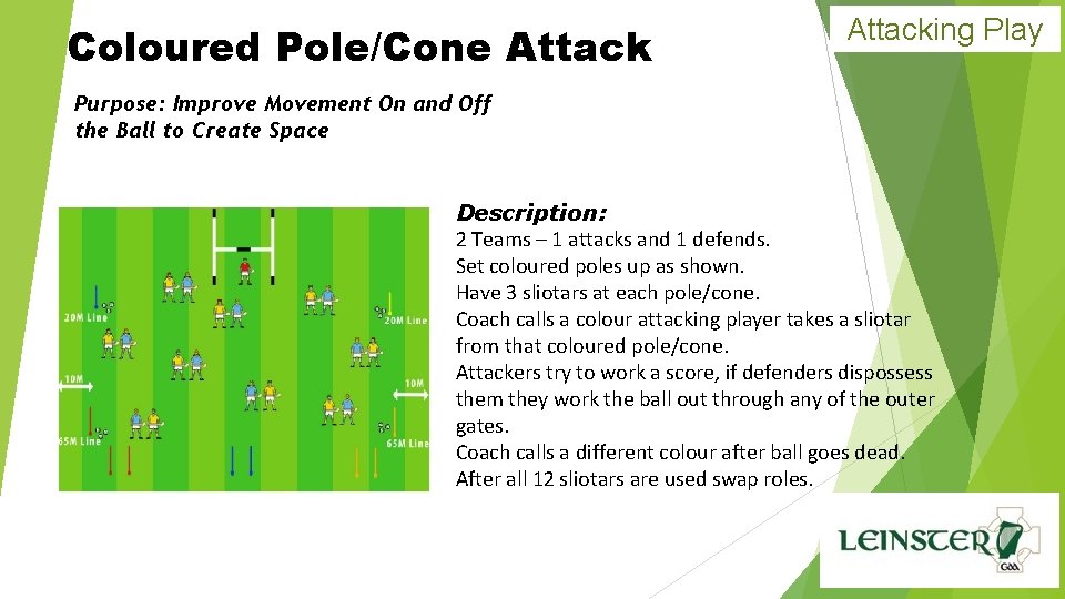 Coloured Pole/Cone Attacking Play Purpose: Improve Movement On and Off the Ball to Create