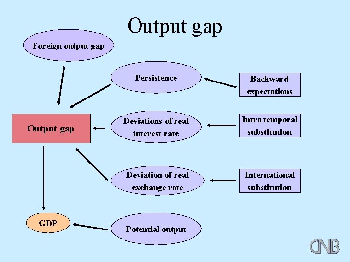 Output gap Foreign output gap Output gap GDP Persistence Backward expectations Deviations of real