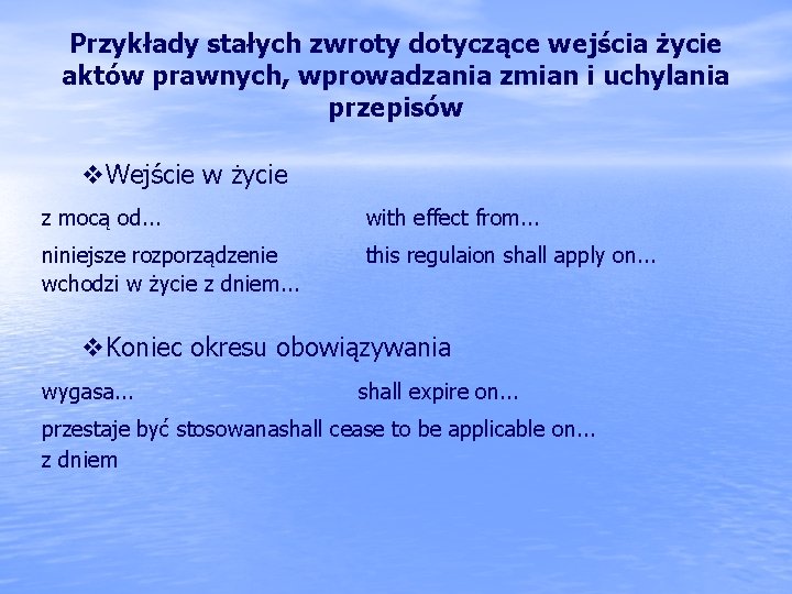 Przykłady stałych zwroty dotyczące wejścia życie aktów prawnych, wprowadzania zmian i uchylania przepisów v. Przykłady stałych zwroty dotyczące wejścia życie aktów prawnych, wprowadzania zmian i uchylania przepisów v.