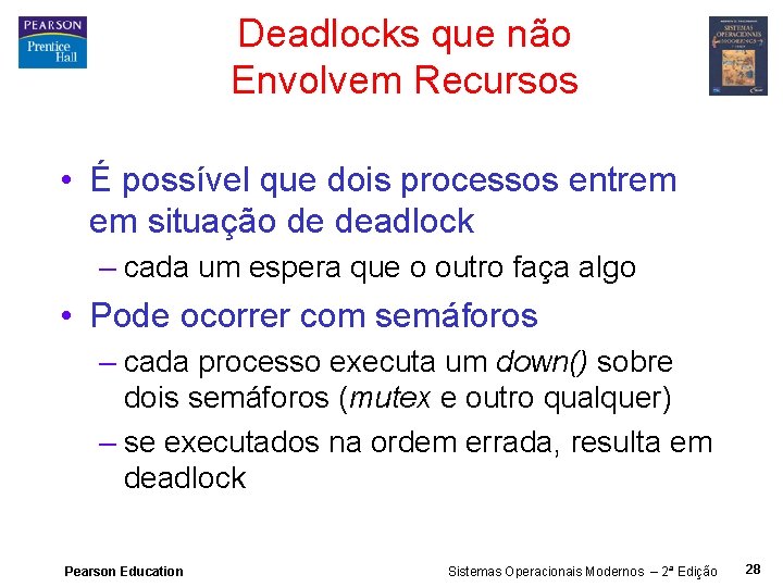 Deadlocks que não Envolvem Recursos • É possível que dois processos entrem em situação