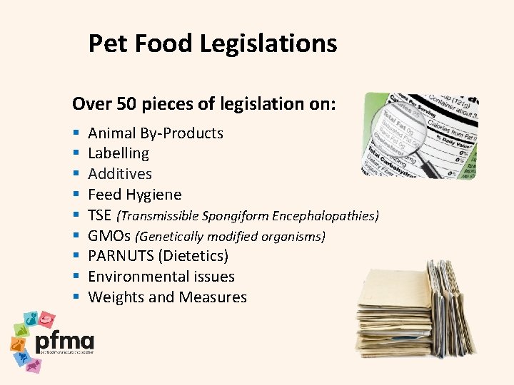 Pet Food Legislations Over 50 pieces of legislation on: § § § § §