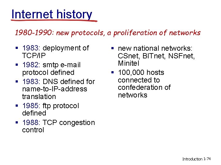 Internet history 1980 -1990: new protocols, a proliferation of networks § 1983: deployment of Internet history 1980 -1990: new protocols, a proliferation of networks § 1983: deployment of