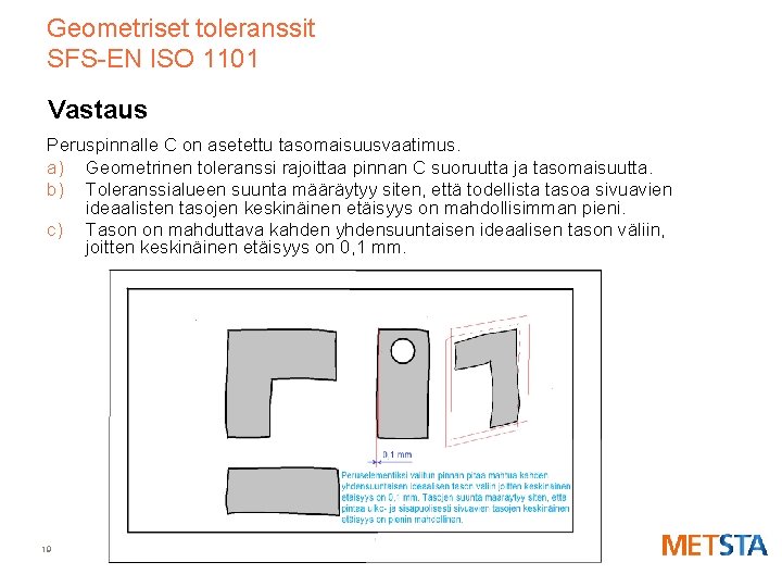 Geometriset toleranssit SFS-EN ISO 1101 Vastaus Peruspinnalle C on asetettu tasomaisuusvaatimus. a) Geometrinen toleranssi