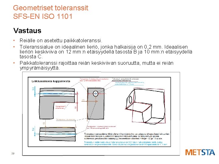 Geometriset toleranssit SFS-EN ISO 1101 Vastaus • Reiälle on asetettu paikkatoleranssi. • Toleranssialue on