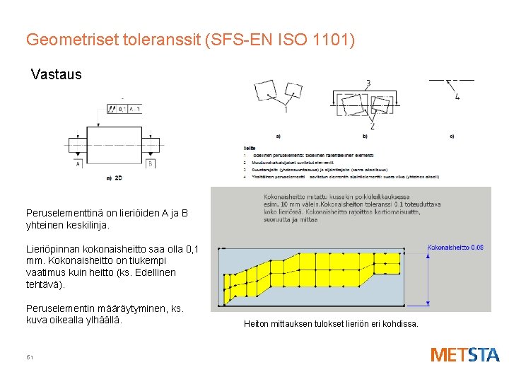 Geometriset toleranssit (SFS-EN ISO 1101) Vastaus Peruselementtinä on lieriöiden A ja B yhteinen keskilinja.