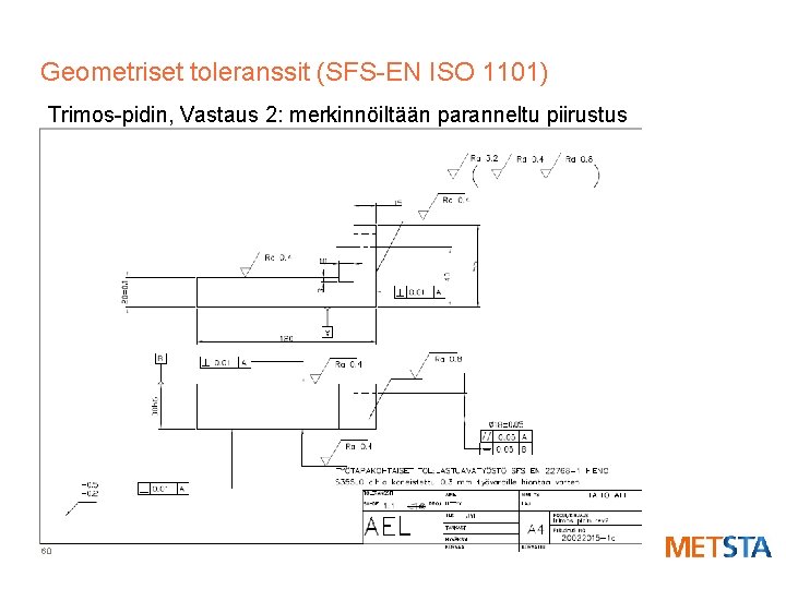 Geometriset toleranssit (SFS-EN ISO 1101) Trimos-pidin, Vastaus 2: merkinnöiltään paranneltu piirustus 60 